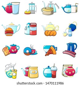 Tea day icons set. Cartoon set of 16 tea day vector icons for web isolated on white background