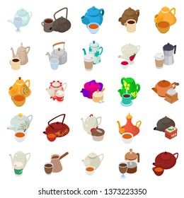 Tea day icons set. Isometric set of 25 tea day vector icons for web isolated on white background