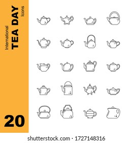 Tea Day Kettles Icons Set Kettles Types 20 Line Icons