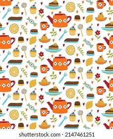 Tea dessert cute colorful seamlessvector pattern