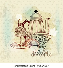  Tea and Desserts - Vintage Menu Card in vector