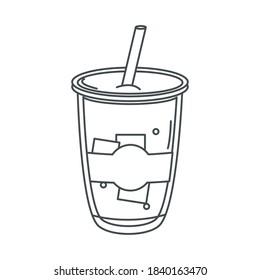 Tee, Einmalbecher mit Strohbechern, frische Linie Symbol Vektorgrafik
