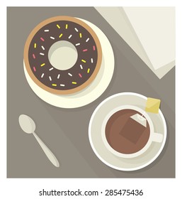 Tea and a donut. Vector illustration