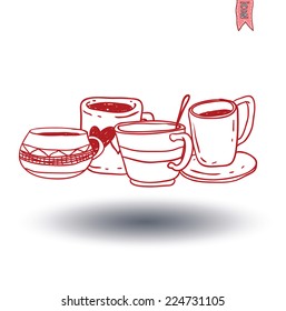  Tea doodle sketch elements.Hand drawn vector illustration