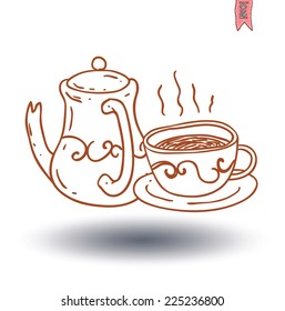  Tea doodle sketch elements.Hand drawn vector illustration