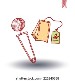  Tea doodle sketch elements.Hand drawn vector illustration