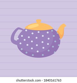 tea, dotted purple kettle brewed hot beverage vector illustration