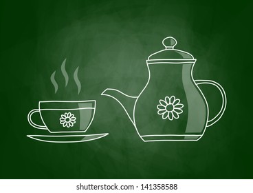 Tea drawing on blackboard