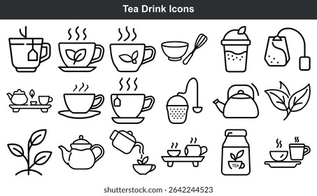 Tea Drink Icons Black Line Art Set