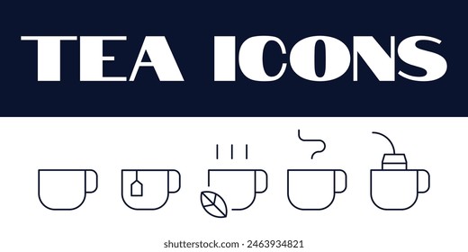 Iconos de la bebida del té. línea de bebidas Icono del té Ilustración vectorial. Iconos de té