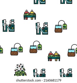 Tea Drink Production Vector Seamless Pattern Thin Line Illustration