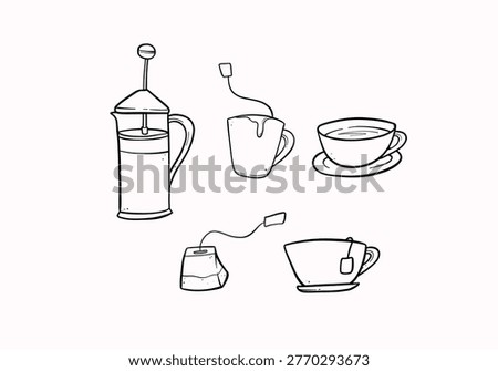 tea drink for tea time element hand drawn doodle illustration vector set
