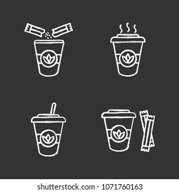 Tea drinks chalk icons set. Detox cocktails. Isolated vector chalkboard illustrations