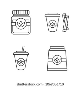 Tea drinks linear icons set. Detox herbs and cocktails. Thin line contour symbols. Isolated vector outline illustrations