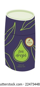 El té cae sobre un icono plano Matcha té verde. Ilustración del vector