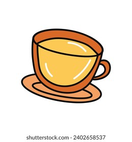 Un té con un colorido conjunto de platos. Esta imagen muestra una taza humeante de té caliente, invitándonos a degustar las simples alegrías de una bebida refrescante. Ilustración vectorial.