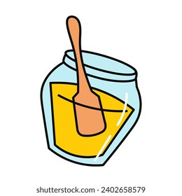 Tea element of colorful food set. In this food-themed illustration, a lively and colorful design is complemented by precise outlines, featuring a tempting jar of golden honey. Vector illustration.