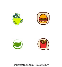 Tea And Fast Food Icon Logo Vector Set Element