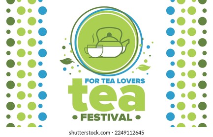 Tea Festival. For tea lovers. Event for professionals in the industry. Ceremony with delicious leaf tea. Cafes and restaurants. Trainings for baristas from staff schools. Creative Illustration. Vector