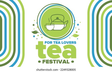 Tea Festival. For tea lovers. Event for professionals in the industry. Ceremony with delicious leaf tea. Cafes and restaurants. Trainings for baristas from staff schools. Creative Illustration. Vector