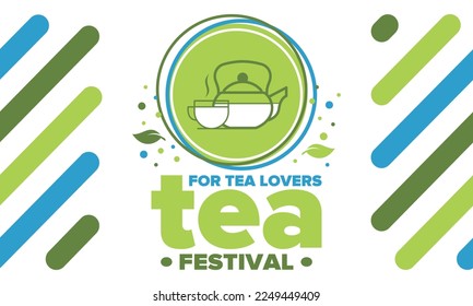 Tea Festival. For tea lovers. Event for professionals in the industry. Ceremony with delicious leaf tea. Cafes and restaurants. Trainings for baristas from staff schools. Creative Illustration. Vector
