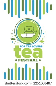 Tea Festival. For tea lovers. Event for professionals in the industry. Ceremony with delicious leaf tea. Cafes and restaurants. Trainings for baristas from staff schools. Creative Illustration. Vector