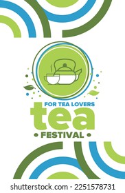 Tea Festival. For tea lovers. Event for professionals in the industry. Ceremony with delicious leaf tea. Cafes and restaurants. Trainings for baristas from staff schools. Creative Illustration. Vector