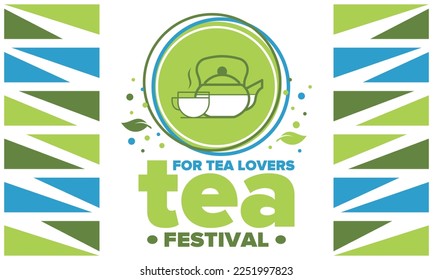 Tea Festival. For tea lovers. Event for professionals in the industry. Ceremony with delicious leaf tea. Cafes and restaurants. Trainings for baristas from staff schools. Creative Illustration. Vector