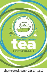 Tea Festival. For tea lovers. Event for professionals in the industry. Ceremony with delicious leaf tea. Cafes and restaurants. Trainings for baristas from staff schools. Creative Illustration. Vector