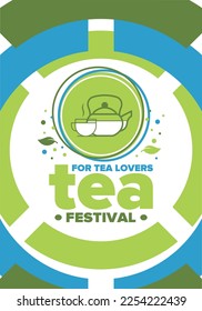 Tea Festival. For tea lovers. Event for professionals in the industry. Ceremony with delicious leaf tea. Cafes and restaurants. Trainings for baristas from staff schools. Creative Illustration. Vector