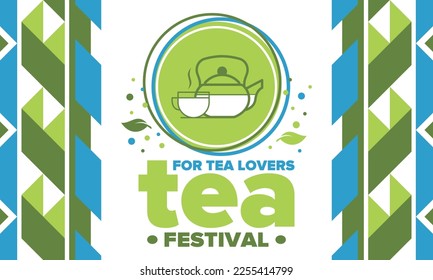 Tea Festival. For tea lovers. Event for professionals in the industry. Ceremony with delicious leaf tea. Cafes and restaurants. Trainings for baristas from staff schools. Creative Illustration. Vector
