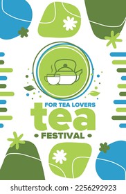 Tea Festival. For tea lovers. Event for professionals in the industry. Ceremony with delicious leaf tea. Cafes and restaurants. Trainings for baristas from staff schools. Creative Illustration. Vector