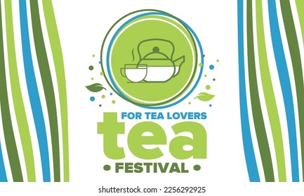 Tea Festival. For tea lovers. Event for professionals in the industry. Ceremony with delicious leaf tea. Cafes and restaurants. Trainings for baristas from staff schools. Creative Illustration. Vector