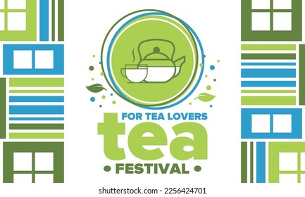 Tea Festival. For tea lovers. Event for professionals in the industry. Ceremony with delicious leaf tea. Cafes and restaurants. Trainings for baristas from staff schools. Creative Illustration. Vector