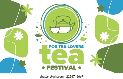 Tea Festival. For tea lovers. Event for professionals in the industry. Ceremony with delicious leaf tea. Cafes and restaurants. Trainings for baristas from staff schools. Creative Illustration. Vector