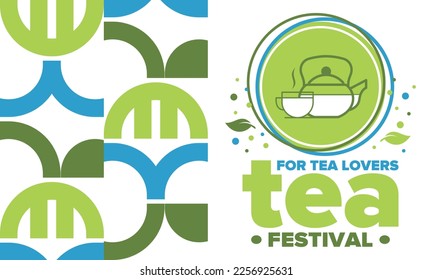 Tea Festival. For tea lovers. Event for professionals in the industry. Ceremony with delicious leaf tea. Cafes and restaurants. Trainings for baristas from staff schools. Creative Illustration. Vector