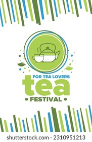 Tea Festival. For tea lovers. Event for professionals in the industry. Ceremony with delicious leaf tea. Cafes and restaurants. Trainings for baristas from staff schools. Creative Illustration. Vector