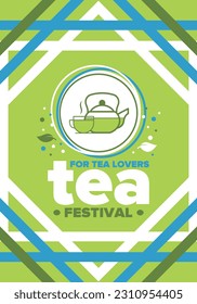 Tea Festival. For tea lovers. Event for professionals in the industry. Ceremony with delicious leaf tea. Cafes and restaurants. Trainings for baristas from staff schools. Creative Illustration. Vector