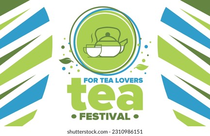 Tea Festival. For tea lovers. Event for professionals in the industry. Ceremony with delicious leaf tea. Cafes and restaurants. Trainings for baristas from staff schools. Creative Illustration. Vector