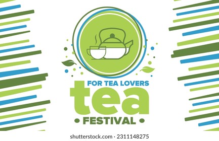 Tea Festival. For tea lovers. Event for professionals in the industry. Ceremony with delicious leaf tea. Cafes and restaurants. Trainings for baristas from staff schools. Creative Illustration. Vector