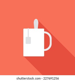 Tea flat icon. Modern flat icons with long shadow effect in stylish colors. Icons for Web and Mobile Application. EPS 10.