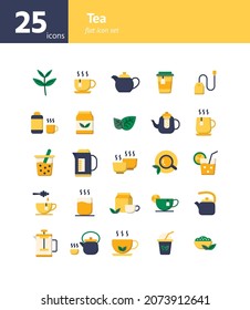 Tea flat icon set. Vector and Illustration.