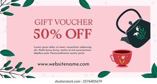 Tea Flyer Coupon, Voucher Template.