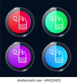 Tea four color glass button ui ux icon. Glossy app icon logo vector