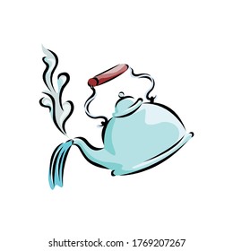 Tea. Fresh brewed tea - teapot, pour in a cup of tea. A beautiful teapot. Stock vector on a white background