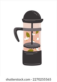 Tea. Fresh brewed tea - teapot, pour in a cup of tea. Vector illustration isolated on white.
