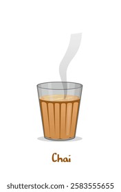 Tea Glass Vector Design, Chai word written in  Hindi Language, Tea glass cartoon vector 