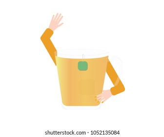 Tea glass waving hello