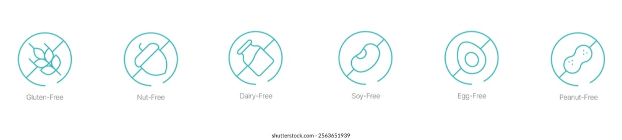 Tea is Gluten-Free, Nut-Free, Dairy-Free, Soy-Free, Egg-Free, and Peanut-Free Vector Icon Set for Allergy-Friendly Beverages