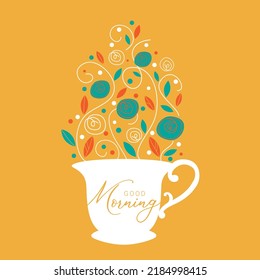 tea, Good Morning tea or coffee cup. Vector White background.